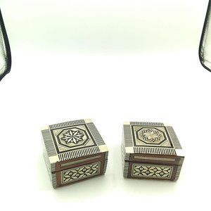 Vintage Lot of 2 Mother of Pearl Inlay Wooden Trinket Box